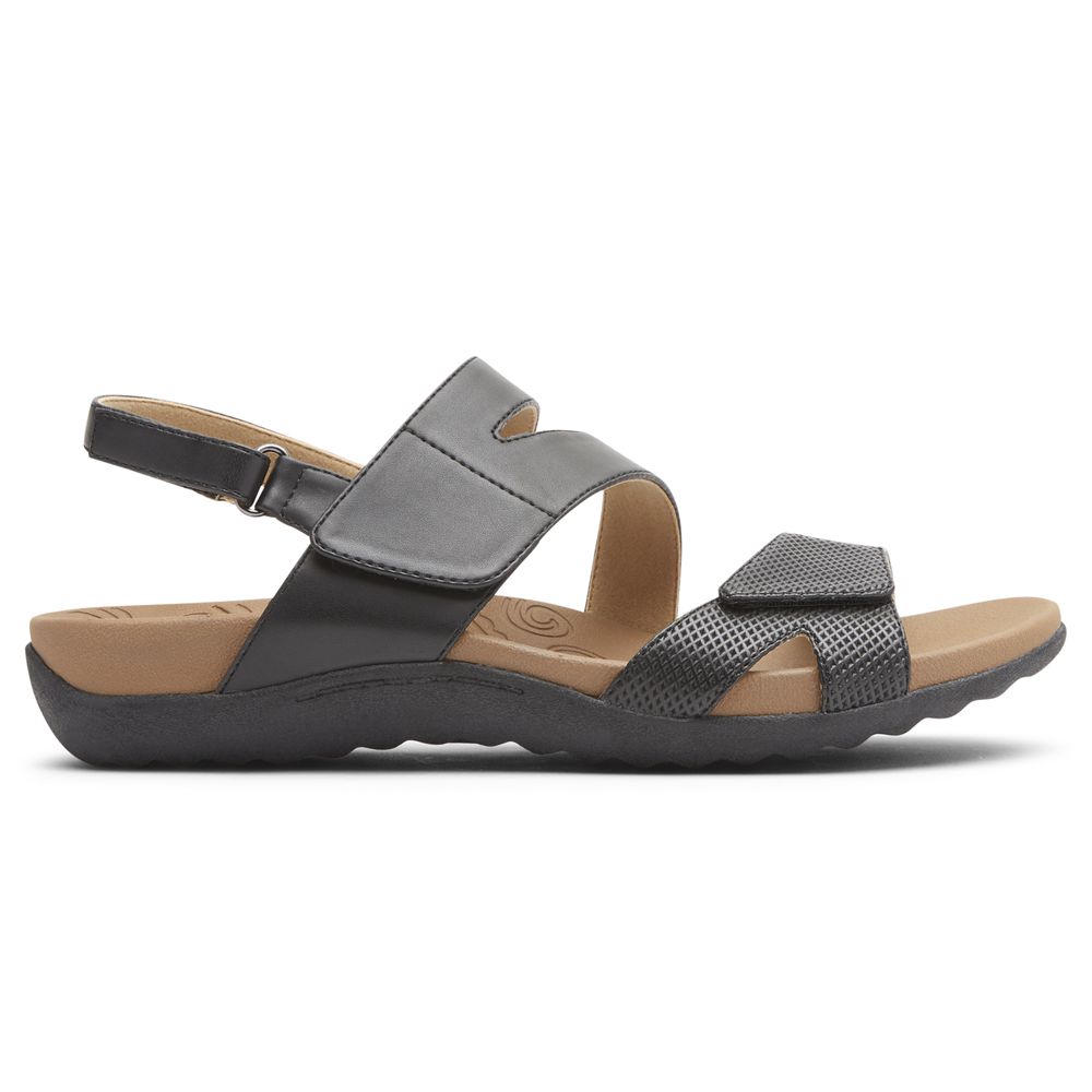 Rockport Canada Ridge Adjustable Asymmetrical - Womens Sandals Black (XYJ015278)